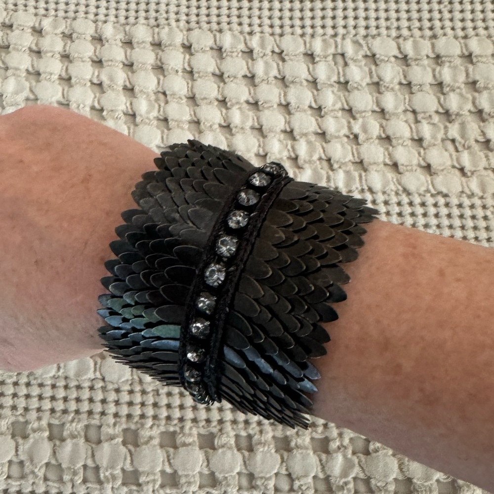 DEEPA GURNANI Gigi Cuff Soft Black Leather 8” L Beautiful piece like new